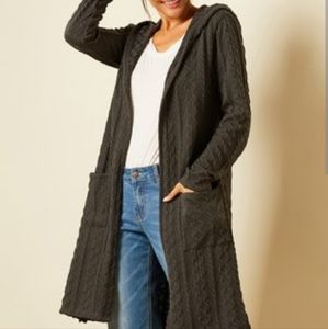 New Suzanne Betro Cable-Knit Duster Cardigan in Olive